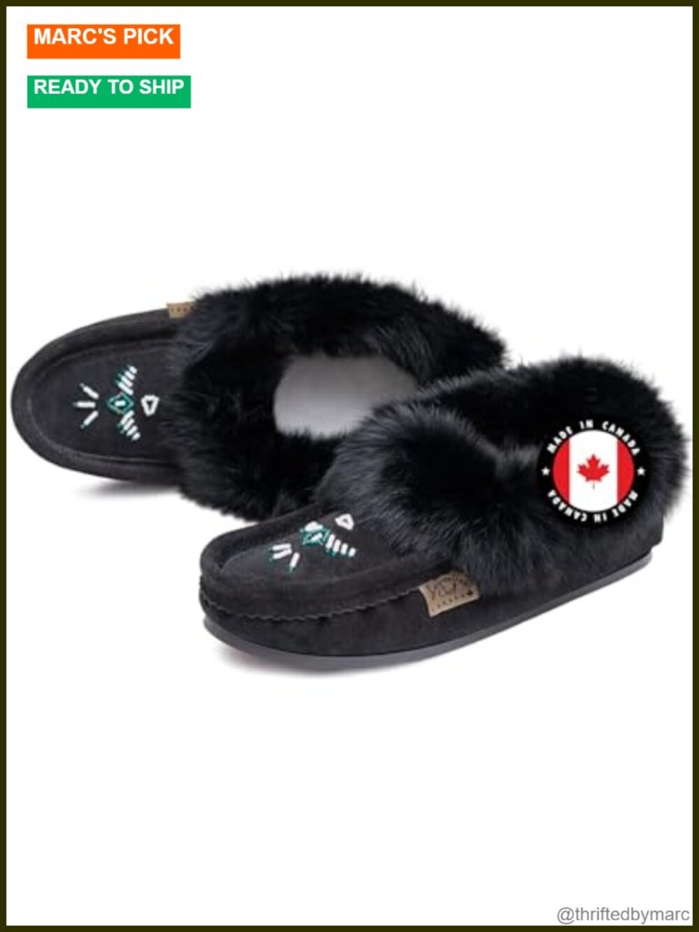 Women's Suede Leather Mocc with Fur Trim, Handcrafted Beaded